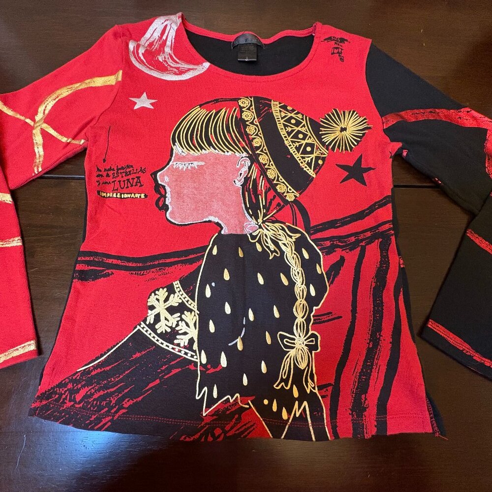 Y2K Vintage Custo Barcelona Shirt S/M Winter Girl Graphic Spanish Designer